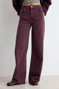 TRENDYOLMİLLA Burgundy Medium Flexible High Waist Wide Leg jeans - Image 3