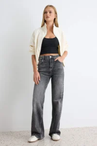 TRENDYOLMİLLA Anthracite Less Flexible High Waist Wide Leg Wide Leg jeans