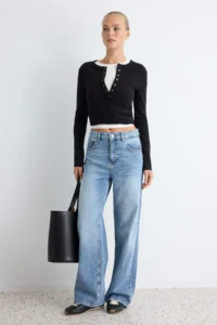 TRENDYOLMİLLA Light BLUE 100% Cotton High Waist Wide Leg jeans