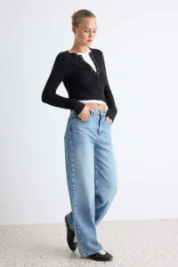 TRENDYOLMİLLA Light BLUE 100% Cotton High Waist Wide Leg jeans - Image 2