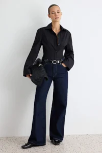TRENDYOLMİLLA DARK BLUE 100% Cotton Regular Waist Ekstra Wide Leg jeans