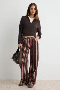 TRENDYOLMİLLA Multicolored Striped Regular Waist Wide Leg jeans - Image 2