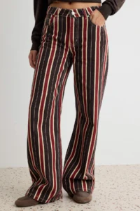 TRENDYOLMİLLA Multicolored Striped Regular Waist Wide Leg jeans - Image 3