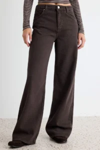 TRENDYOLMİLLA Brown 100% Cotton Regular Waist Wide Leg jeans - Image 3