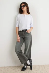 TRENDYOLMİLLA Petrol Vintage Wash 100% Cotton High Waist Straight jeans - Image 2