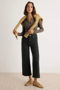 TRENDYOLMİLLA Dark Khaki Medium Flexible High Waist Bilek Length culotte jeans