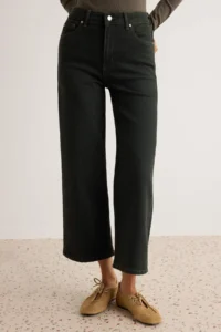 TRENDYOLMİLLA Dark Khaki Medium Flexible High Waist Bilek Length culotte jeans - Image 3