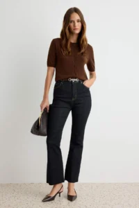 TRENDYOLMİLLA Black Ekstra Flexible High Waist Bilek Length Crop Flare jeans