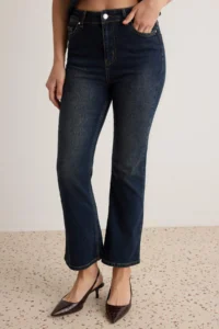 TRENDYOLMİLLA DARK BLUE High Waist Bilek Length Flare jeans - Image 3