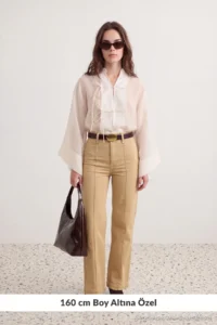 TRENDYOLMİLLA petite Beige High Waist Stitching Detailed Wide Leg jeans
