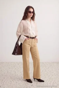 TRENDYOLMİLLA petite Beige High Waist Stitching Detailed Wide Leg jeans - Image 2