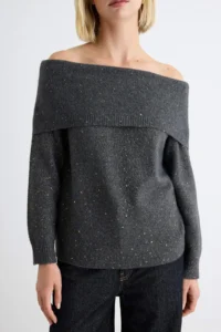 TRENDYOLMİLLA Anthracite Soft textured Carmen Collar Knitwear Sweater - Image 3