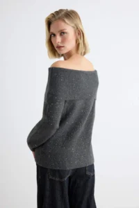 TRENDYOLMİLLA Anthracite Soft textured Carmen Collar Knitwear Sweater - Image 4
