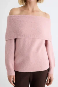 TRENDYOLMİLLA PINK Soft textured Carmen Collar Knitwear Sweater - Image 3