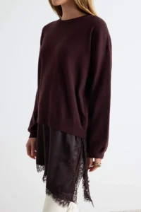 TRENDYOLMİLLA Brown Asymmetric Lace Detailed Knitwear Sweater - Image 3