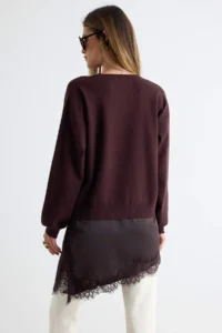 TRENDYOLMİLLA Brown Asymmetric Lace Detailed Knitwear Sweater - Image 4