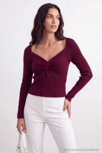 TRENDYOLMİLLA Burgundy Premium Thread/Special Thread Knitwear Sweater - Image 2