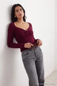 TRENDYOLMİLLA Burgundy Premium Thread/Special Thread Knitwear Sweater - Image 3
