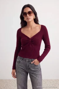 TRENDYOLMİLLA Burgundy Premium Thread/Special Thread Knitwear Sweater - Image 4