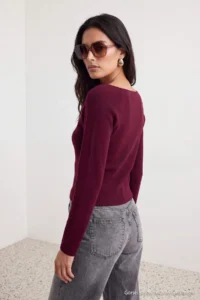 TRENDYOLMİLLA Burgundy Premium Thread/Special Thread Knitwear Sweater - Image 5
