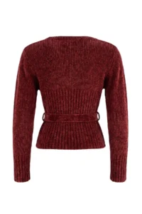 TRENDYOLMİLLA Burgundy Special Thread chenille Belt Detailed Knitwear Sweater - Image 12