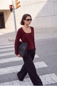 TRENDYOLMİLLA Burgundy Special Thread chenille Belt Detailed Knitwear Sweater - Image 2