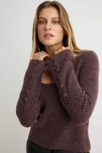TRENDYOLMİLLA Plum Soft textured Woolly Special Thread Knitwear Sweater - Image 2