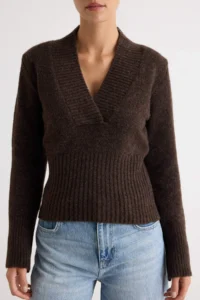 TRENDYOLMİLLA Brown V-neck Crop Soft textured Knitwear Sweater - Image 3
