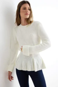 TRENDYOLMİLLA Ecru Soft textured Skirt Tip peplum Detailed Knitwear Sweater