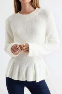 TRENDYOLMİLLA Ecru Soft textured Skirt Tip peplum Detailed Knitwear Sweater - Image 3