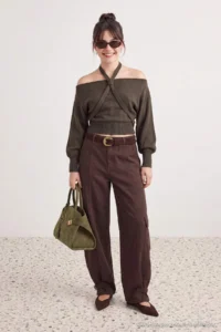 TRENDYOLMİLLA Khaki Soft textured Special Thread Collar Detailed Knitwear Sweater - Image 3