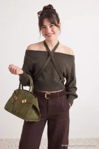 TRENDYOLMİLLA Khaki Soft textured Special Thread Collar Detailed Knitwear Sweater - Image 4