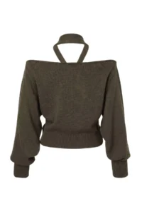 TRENDYOLMİLLA Khaki Soft textured Special Thread Collar Detailed Knitwear Sweater - Image 8