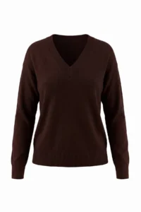 TRENDYOLMİLLA Wardrobe Essentials Brown Cashmere V-neck Drop Sleeve Knitwear Sweater