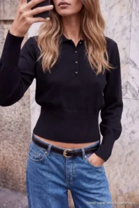 TRENDYOLMİLLA Wardrobe Essentials Black Polo Shirt Collar Fitted/Bluzan Knitwear Sweater - Image 3