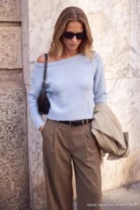 TRENDYOLMİLLA Wardrobe Essentials Light BLUE Soft textured Boat Neck Knitwear Sweater