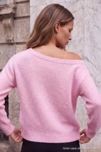TRENDYOLMİLLA Wardrobe Essentials PINK Soft textured Boat Neck Knitwear Sweater - Image 5
