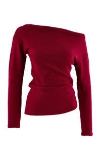 TRENDYOLMİLLA Burgundy Soft textured Boat Neck Side Shirred Knitwear Sweater - Image 6