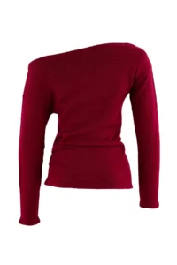 TRENDYOLMİLLA Burgundy Soft textured Boat Neck Side Shirred Knitwear Sweater - Image 8