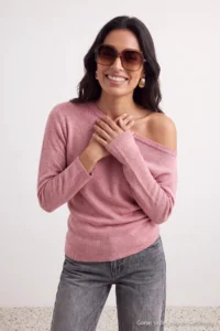 TRENDYOLMİLLA PINK Soft textured Boat Neck Side Shirred Knitwear Sweater - Image 6