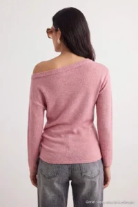 TRENDYOLMİLLA PINK Soft textured Boat Neck Side Shirred Knitwear Sweater - Image 8