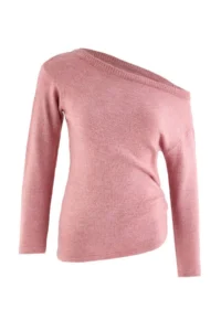 TRENDYOLMİLLA PINK Soft textured Boat Neck Side Shirred Knitwear Sweater - Image 9