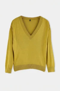 TRENDYOLMİLLA Wardrobe Essentials Oil Green Deep V-neck Basic Knitwear Sweater - Image 5