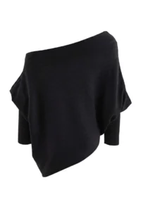 TRENDYOLMİLLA Black Boat Neck Bat Arm Knitwear Sweater - Image 7