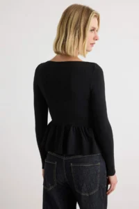 TRENDYOLMİLLA Black Boat Neck Waisted peplum Knitwear Sweater - Image 4
