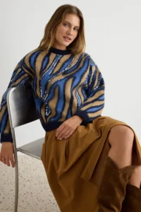 TRENDYOLMİLLA BLUE Sequin Sequin embroidered Soft textured Knitwear Sweater - Image 2