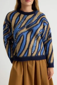 TRENDYOLMİLLA BLUE Sequin Sequin embroidered Soft textured Knitwear Sweater - Image 4