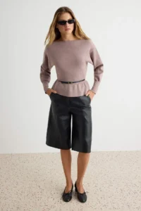TRENDYOLMİLLA Mink Boat Neck Belt Detailed Knitwear Sweater - Image 2