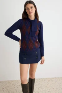 TRENDYOLMİLLA NAVY BLUE Collar Ucu Binding Detailed Knitwear Sweater - Image 2