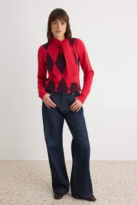 TRENDYOLMİLLA Red Collar Ucu Binding Detailed Knitwear Sweater